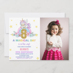 Convite Star Rainbow Unicorn Birthday Invtions w foto