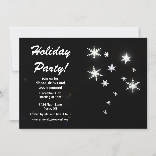 Convite Star Sparkle Black Holiday Party (Frente)
