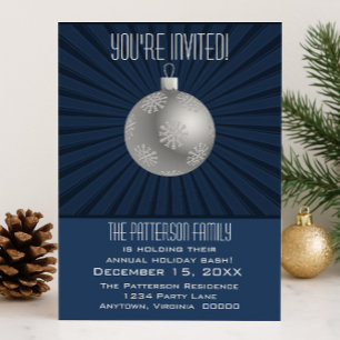 Convite Starburst Stripes Ornament Foliday Party Dark Azul