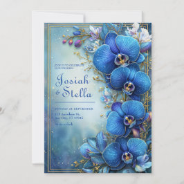 Convite Stardust Cobalt Gilded Orchid Botanical Wedding