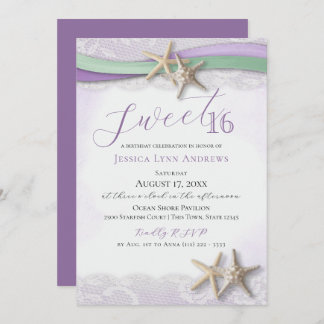 Convite Starfish and Lace Sweet 16