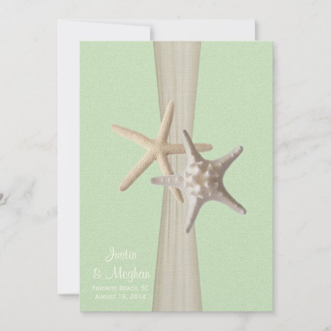 Convite Starfish Beach Wedding Light Green (Frente)