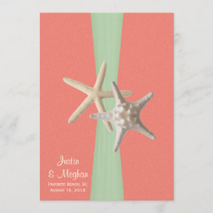 Convite Starfish Beach Weding Shell Coral Mint