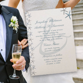 Convite Starfish Border Ampersand Modern Seaside Weding