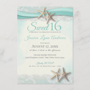 Convite Starfish e Lace Sweet 16