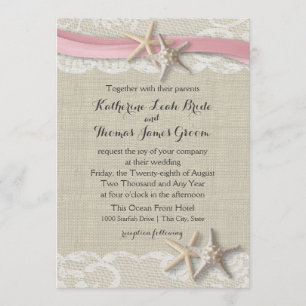 Convite Starfish e Ribbon Beach Pink