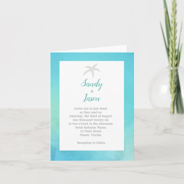 Convite Starfish Folder Beach Themed Wedding Invitation (Frente)