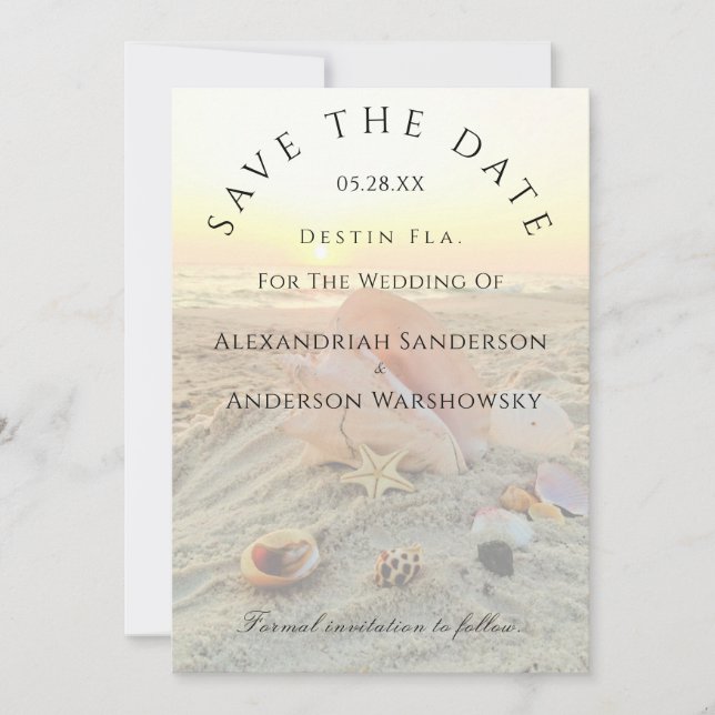 Convite Starfish Name Beach Sunset Save Date (Frente)