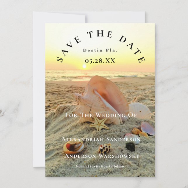 Convite Starfish Name Beach Sunset Save Date (Frente)