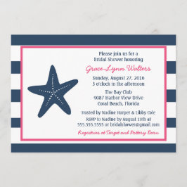 Convite Starfish Náutico Chá Convite, Marinho e Rosa
