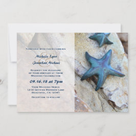 Convite Starfish no Casamento de Praia Rocky Background