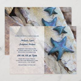 Convite Starfish no Casamento de Praia Rocky Background