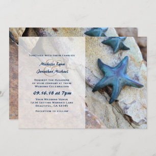 Convite Starfish no Casamento de Praia Rocky Background