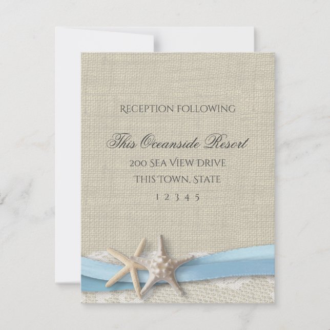 Convite Starfish Ribbon e Lace Blue Beach Response Card (Frente)