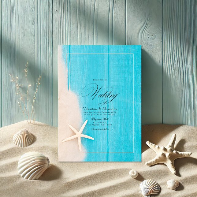 Convite Starfish Rustic e Ocean Vibes Beach Wedes (Rustic Starfish and Ocean Vibes Beach Wedding Invitation)