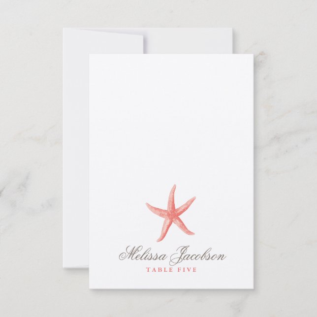 Convite Starfish Wedt Escort/Place Card - CORAL (Frente)