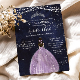 Convite Starnight Purple Lilac Vestido Silver Quinceañera