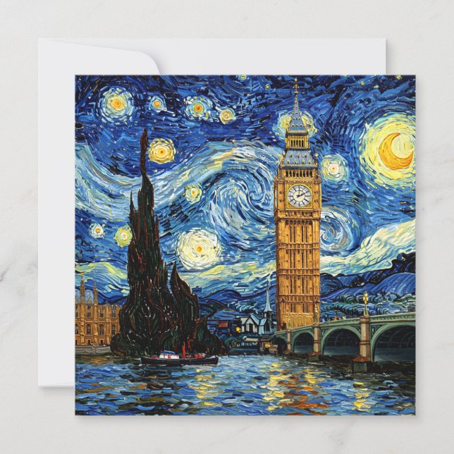 Convite Starry Night Big Ben London England (Frente)