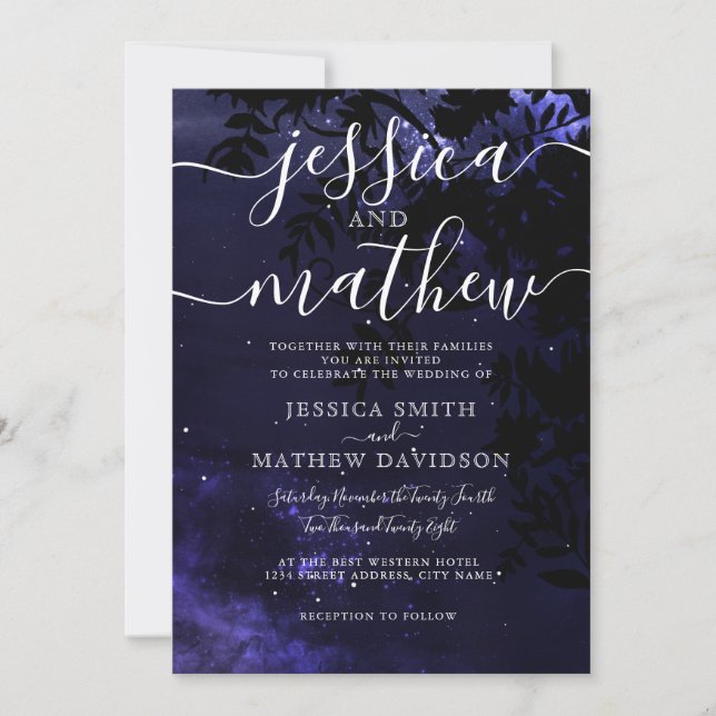 Convite Starry Night Celestial Sky Wedding (Frente)