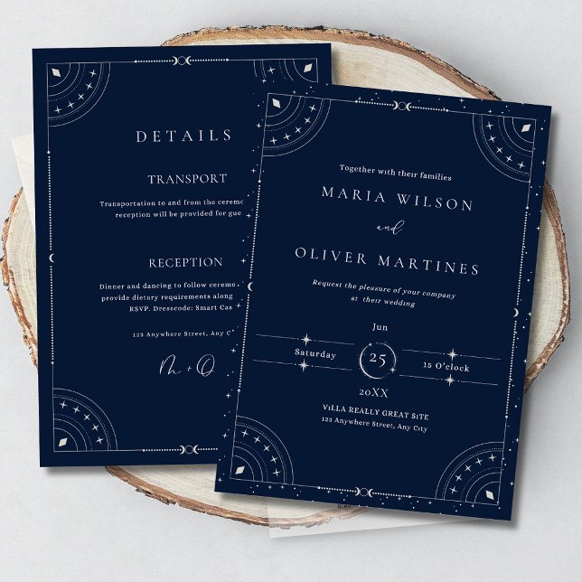Convite Starry Night Celestial Wedding Navy Blue Elegant I (Criador carregado)