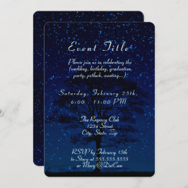 Convite Starry Night com Tree Dark Blue