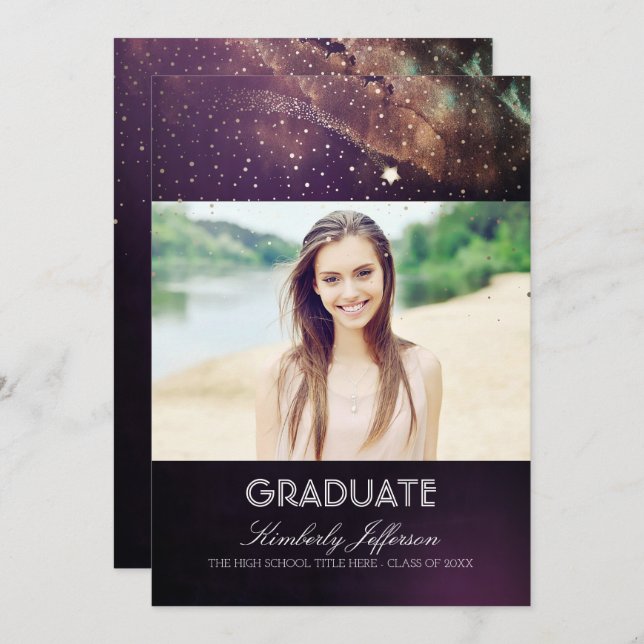 Convite Starry Night e Shoting Star Photo Graduation (Frente/Verso)