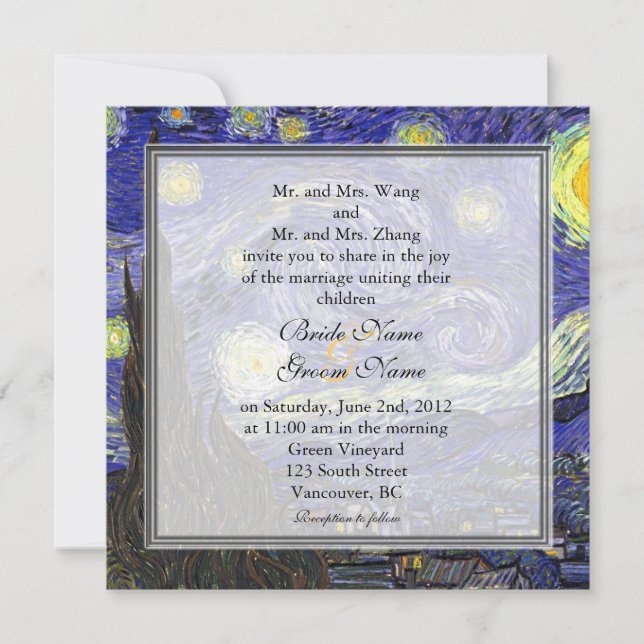 Convite Starry Night, famoso casamento de arte (Frente)