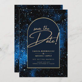 Convite Starry Night Marinho Azul Dourado Casamento SAVE D