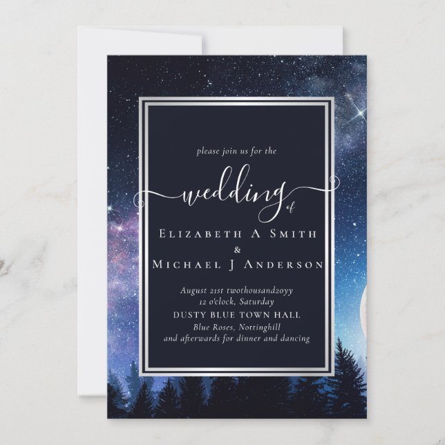 Convite Starry Night Midnight Stars Wedding Budget (Frente)