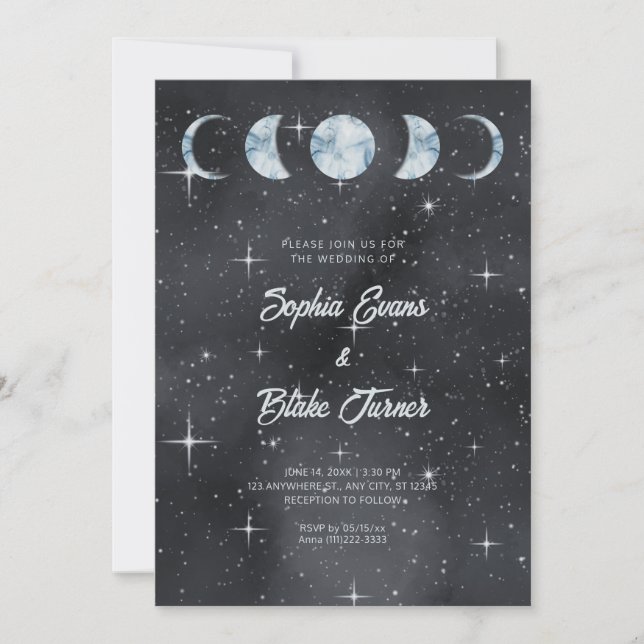 Convite Starry Night Moon Fases Zodiac Celestial Casamento (Frente)