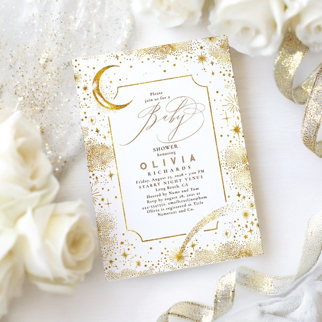 Convite Starry Night Moon Mystical Celestial Chá de fralda (Starry Night Celestial Baby Shower Invitations)