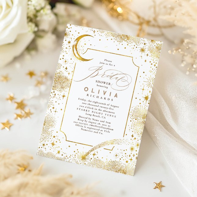 Convite Starry Night Moon Mystical Celestial Chá de panela (Celestial Starry Night Bridal Shower Invitation)