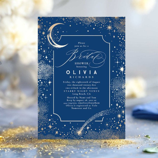 Convite Starry Night Moon Mystical Celestial Chá de panela (Celestial Bridal Shower Invitation)