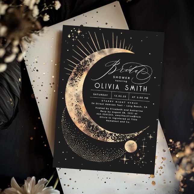 Convite Starry Night Moon Mystical Celestial Chá de panela (Celestial Mystical Bridal Shower Invitation)