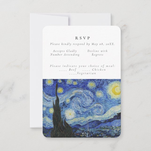 Convite Starry Night Old Pinting Casamento RSVP (Frente)