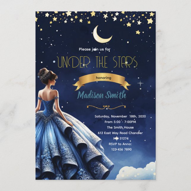 Convite Starry Night Quinceanera party Invitation (Frente)