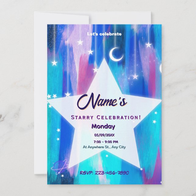 Convite Starry Night Shoting Star (Frente)