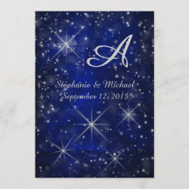 Convite Starry Night Silver Monograma Elegante Azul