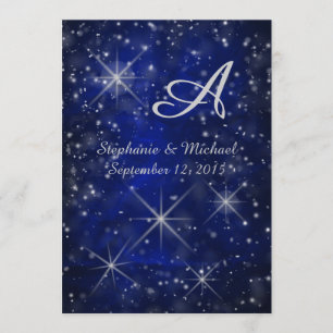 Convite Starry Night Silver Monograma Elegante Azul