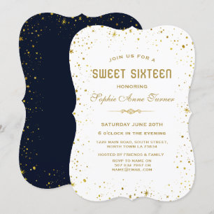 Convite Starry Night Sweet 16 Whimsical Dourado