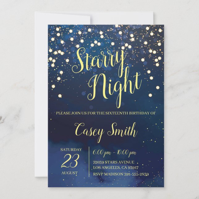 Convite Starry Night Sweet Sessenta Aniversário (Frente)