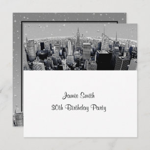 Convite Starry NYC Etch Fisheye Cinza Skyline Birthday SQ