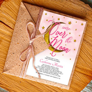 Convite Starry Over The Moon Dourado Baby Girl Chá