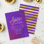 Convite Starry Purple qualquer aniversário de Soiree<br><div class="desc">Convite Elegante de Aniversário de Casamento, com uma fronteira de estrelas e a palavra "Soirée" em ouro falso contra fundo de aquarela roxa. Um convite de aniversário versátil que é perfeito para comemorar todos os anos juntos. A placa inclui um lado de trás listrado. Veja outros itens correspondentes aqui https://www.zazzle.com/collections/elegant_starry_purple_watercolor_celebrations-119469232199993091?rf=238364477188679314...</div>