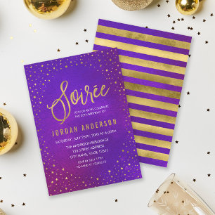 Convite Starry Purple Watercolor Soiree Birthday