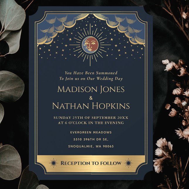Convite Starry Sun Moon Tarot Weding Vintage Convidar (Criador carregado)