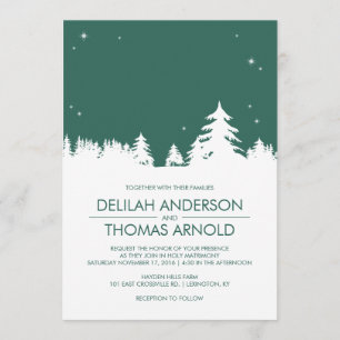Convite Starry Winter Nights Emerald Green Wedding