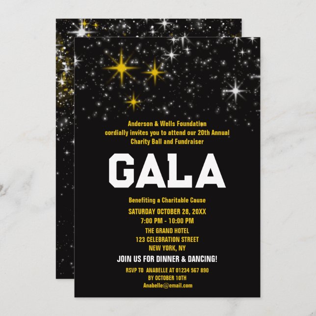 Convite Stars Charity Ball Corporate Fundraking Party (Frente/Verso)