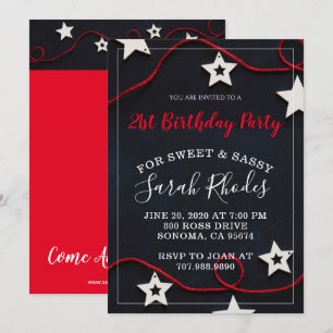 Convite Stars & Red String Sweet Sassy aniversário de 21 a
