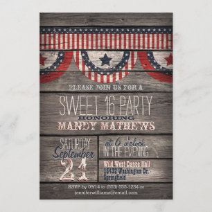 Convite Stars & Stripes no partido Rustic Wood Sweet 16